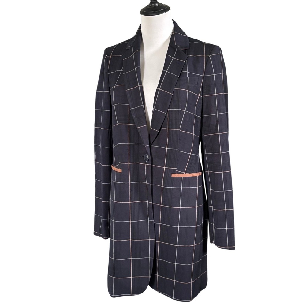 Tommy‎ Hilfiger Women's Windowpane One Button Longline Blazer Size 4 Preppy Chic